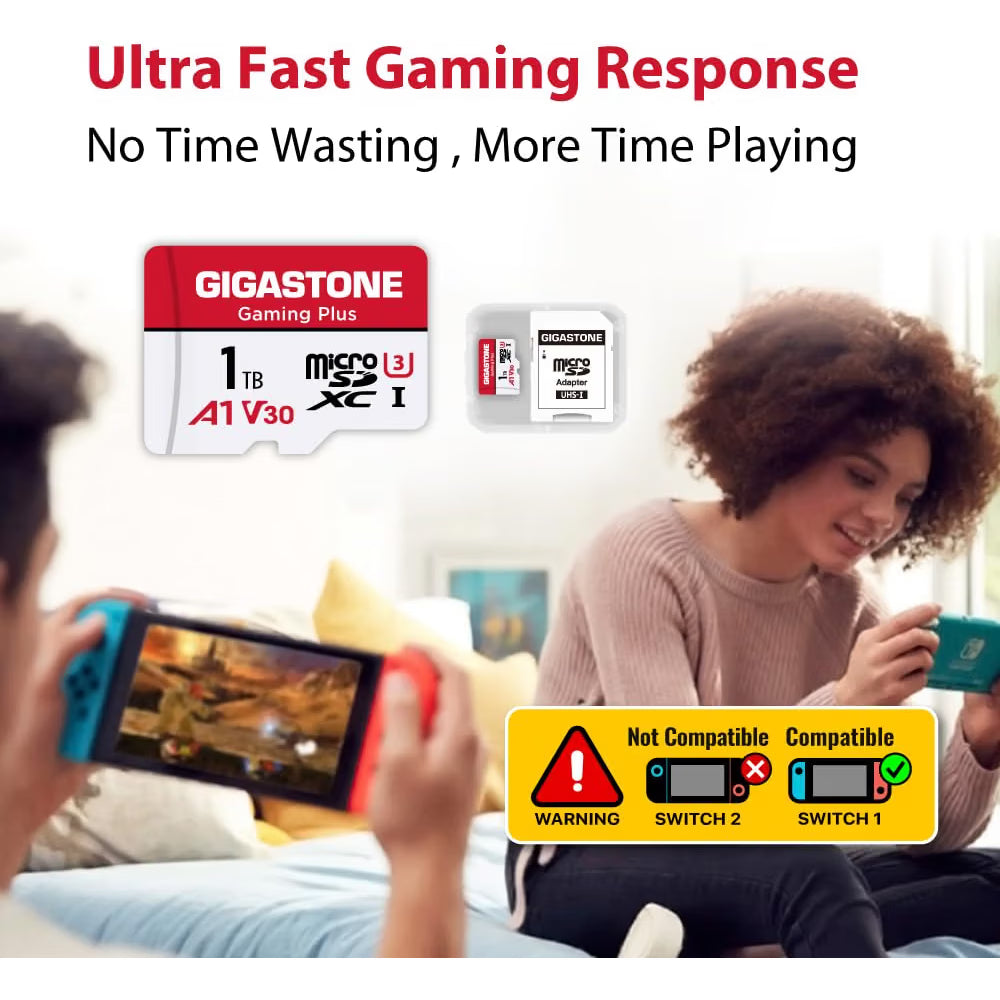 Buy GIGABYTE,GIGASTONE 1TB Micro SD Card, Gaming Plus, Up to 150/120 MB/s, MicroSDXC Memory Card for Nintendo-Switch 1, SteamDeck, 4K UHD Video, UHS-I A1 V30 U3 C10 with Adapter - Gadcet UK | UK | London | Scotland | Wales| Near Me | Cheap | Pay In 3 | Flash Memory Cards